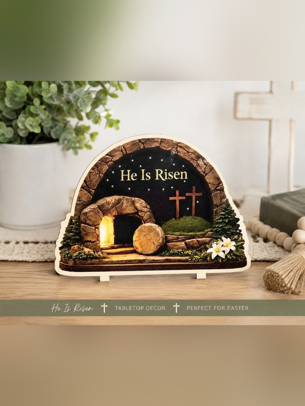 49 Pc He Is Risen Easter Resurrection Scene Wooden Table Decor VBS Church Bulk